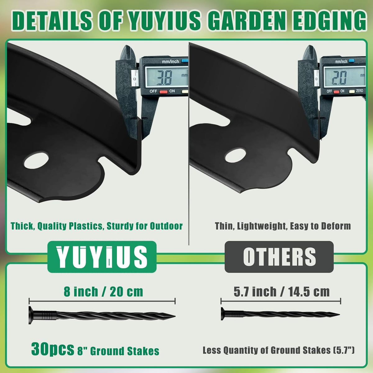 Landscape Edging - 2” Tall Garden Edging Border with 30 Stakes, 20FT No Dig Lawn Edging for