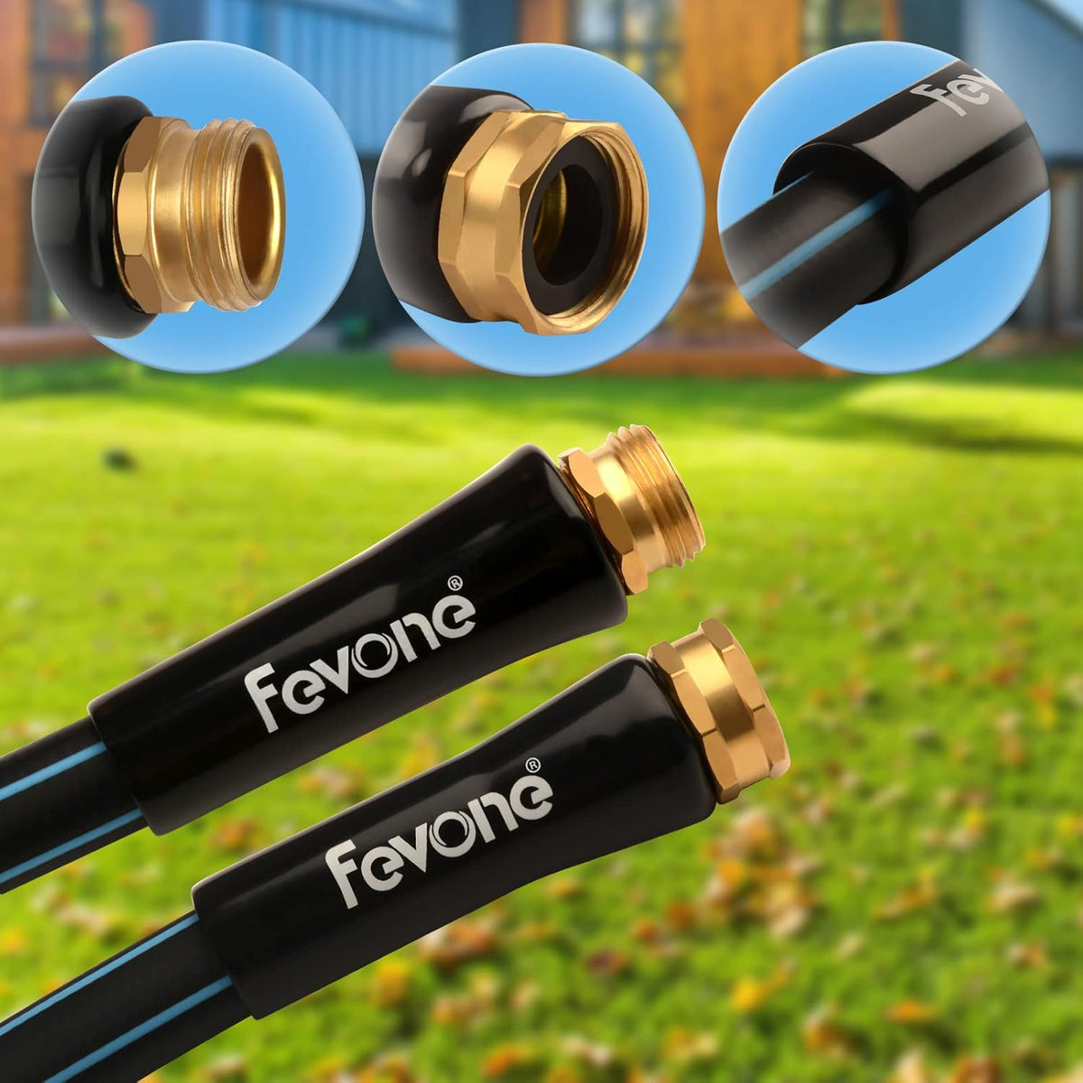 Fevone 25 ft x 5/8" Heavy Duty Garden Hose, Kink-Free Hybrid Polymer Water Hose, Lightweight