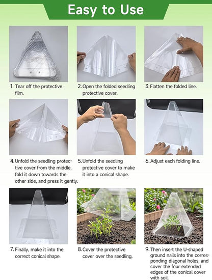 60 Pack Garden Cloches for Plants - Clear Reusable Plastic Seedling Covers with 120 Metal Stakes