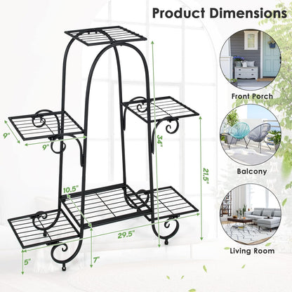 S AFSTAR 6-Tier Metal Plant Stand, Heavy-Duty Plant Display Stand Rack w/ Adjustable Footpads