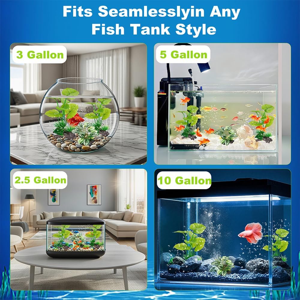 3-Pack Artificial Aquarium Plants Set - 2×6 inch & 1×5 inch Realistic Plastic Fish Tank Decor with