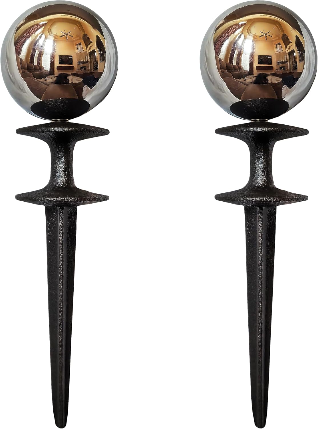 Lulu Decor, Garden Silver Gazing Ball Hose Guide, Set of 2. Strong and Decorative Hose Guide that