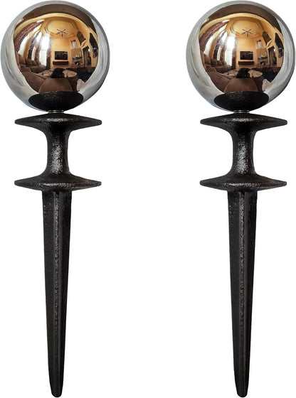 Lulu Decor, Garden Silver Gazing Ball Hose Guide, Set of 2. Strong and Decorative Hose Guide that