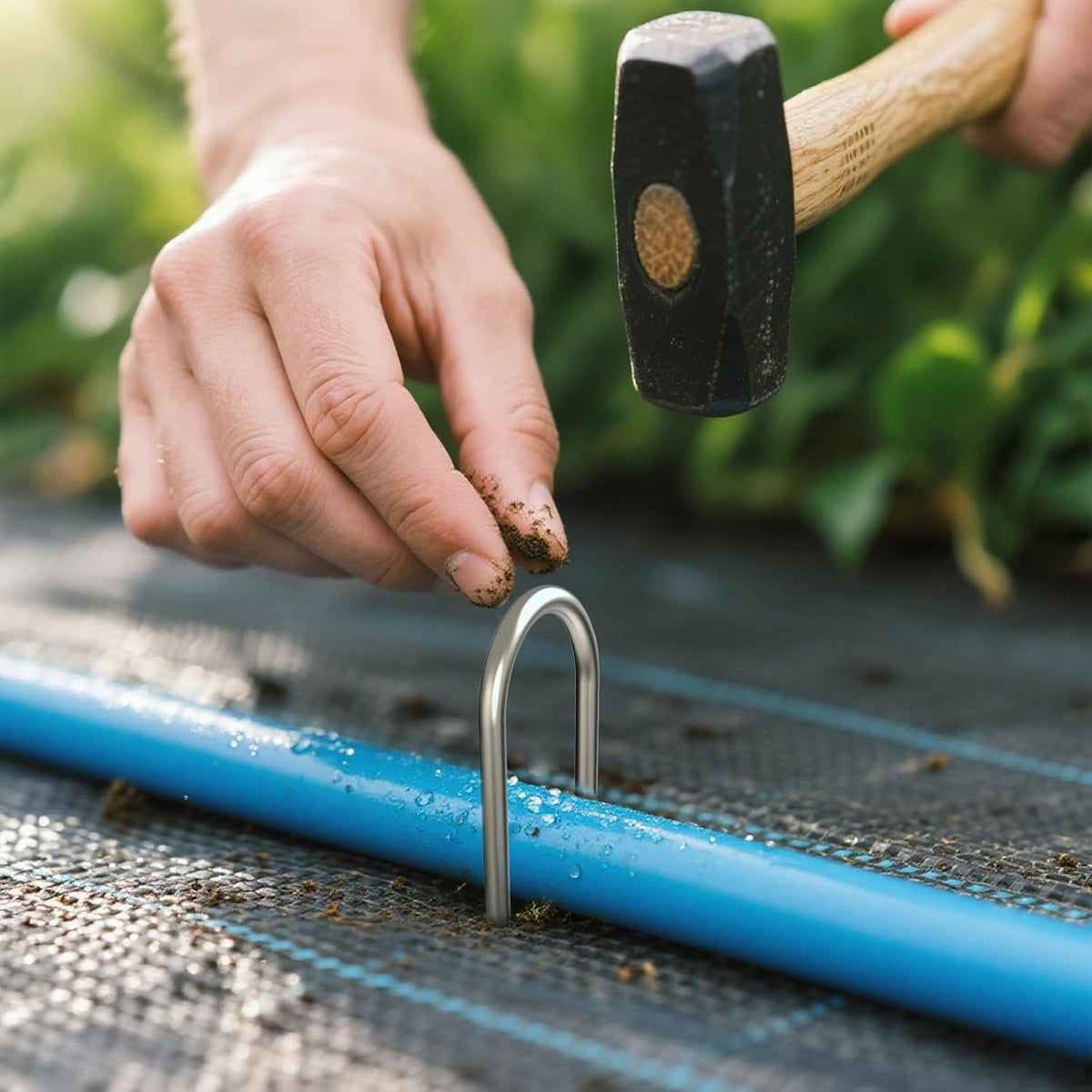 MySit 50 Pack 12 Inch Garden Stakes Heavy Duty 11 Gauge Galvanized Yard Staples U Pegs Fences Drip