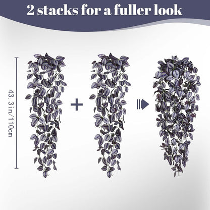 BLEUM CADE Fake Hanging Plants, 4pcs Artificial Hanging Plant, Faux Deep Purple Vines Hanging Plant