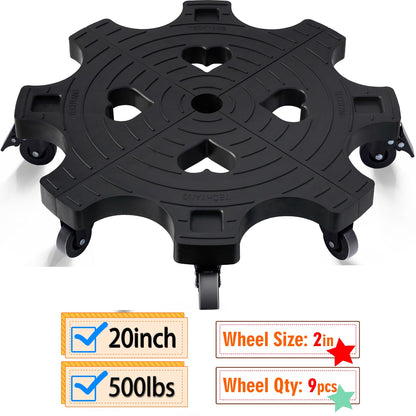 20 Inch Plant Caddy With Wheels - Heavy Duty Outdoor Indoor Rolling Plant Stand With Casters Black
