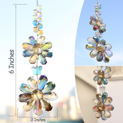 Crystal Flower Suncatcher Hanging Ornament, Rainbow Maker Window Sun Catcher Indoor Outdoor Patio