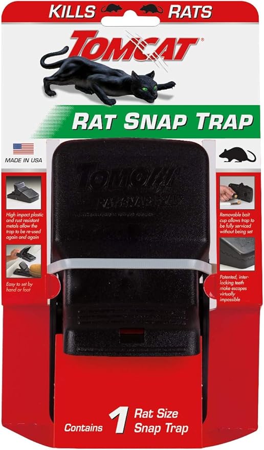 Tomcat Rat Snap Trap, 1 Rat Size Trap - Reusable - Effectively Kill Rats - Ideal for Home and Farm
