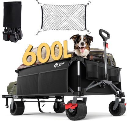 Portal 26" Extra Wide 55" Long Foldable Wagon with Tailgate, Large 600L Collapsible Wagon with