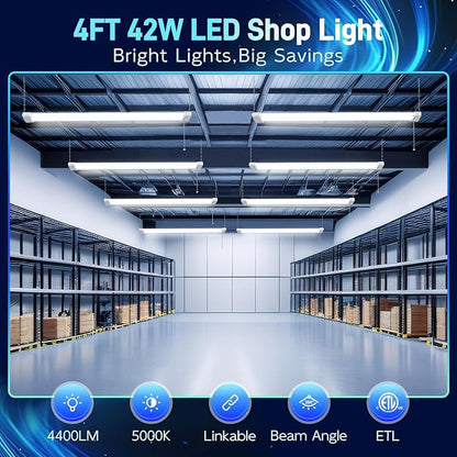 hykolity 5000K LED Shop Light Linkable, 4FT Daylight 42W LED Ceiling Lights for Garages, Workshops