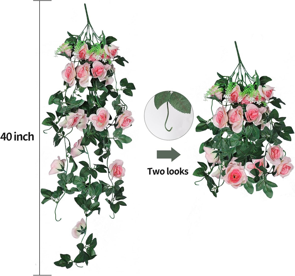 RECUTMS 4PCS Artificial Rose Hanging Flower 32 in Fake Garland for Home Room Garden Wedding Indoor