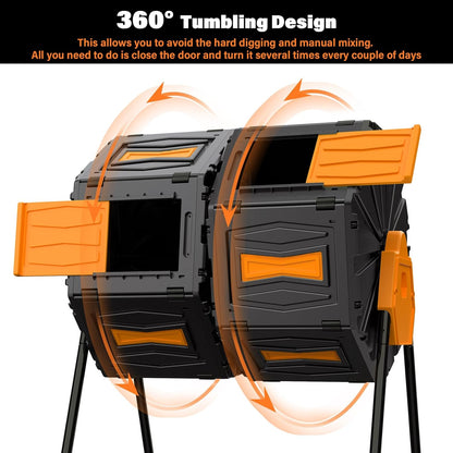 Compost Tumbler, Easy Assemble & Efficient Outdoor Compost Bin, 45 Gallon/170 Liter Large Dual
