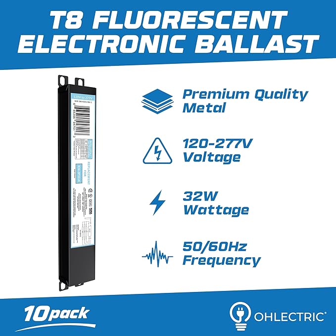 OHLECTRIC 10 Pack - Replacement for ICN3P32-SC 1,2&3 Lamp - T8 Fluorescent Ballast, Electronic