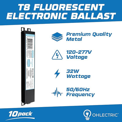 OHLECTRIC 10 Pack - Replacement for ICN3P32-SC 1,2&3 Lamp - T8 Fluorescent Ballast, Electronic