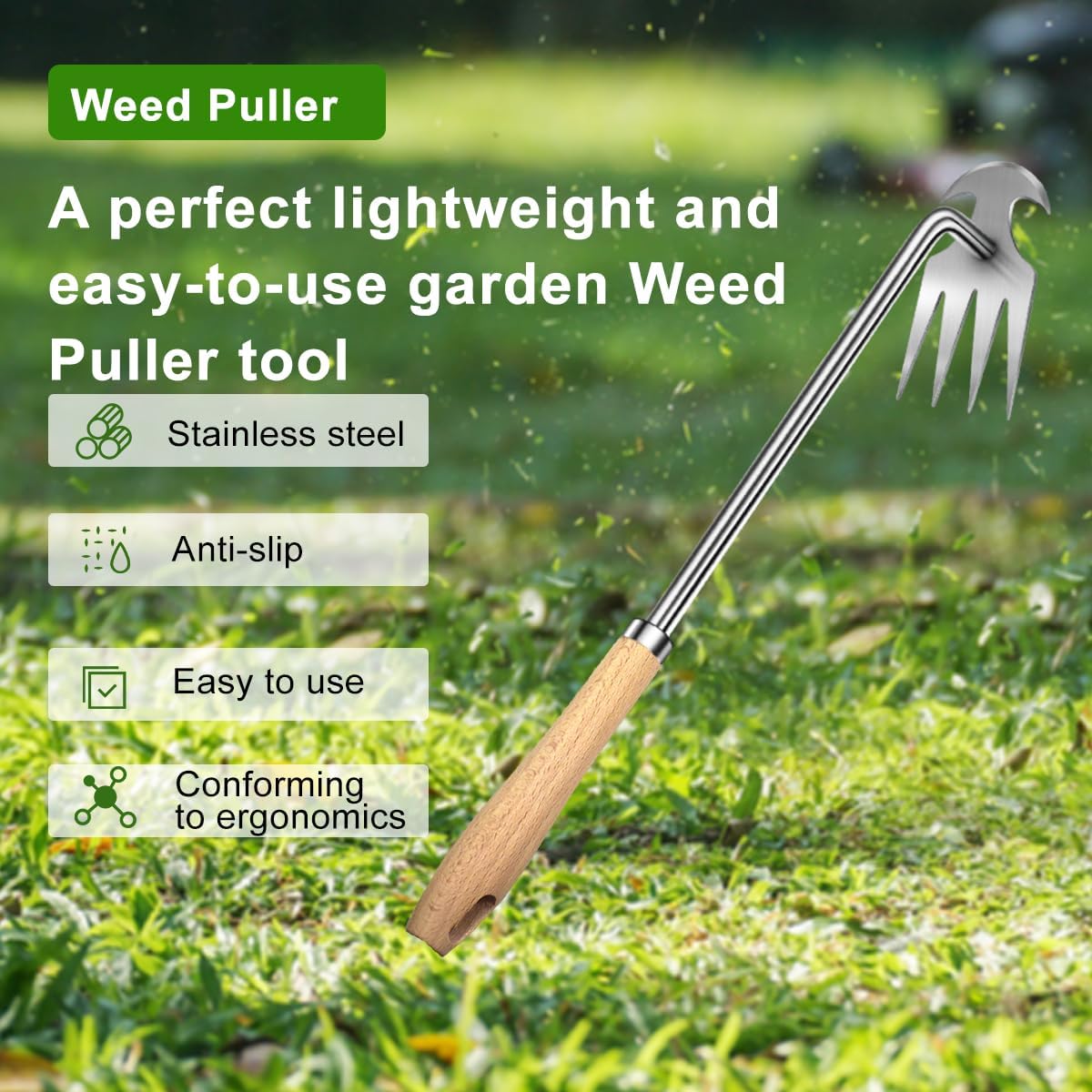 2pack 16inch Weed Puller Tool,Weeding Tool,4 Teeth Stainless Steel Hand Weeder for Effortless