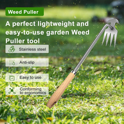 2pack 16inch Weed Puller Tool,Weeding Tool,4 Teeth Stainless Steel Hand Weeder for Effortless
