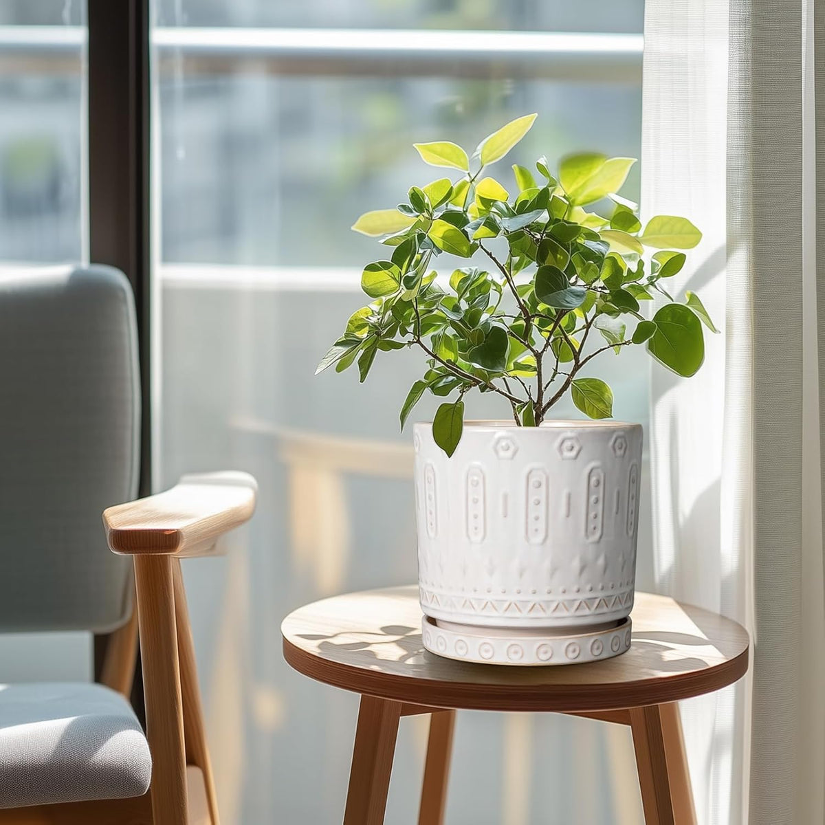 Ceramic Planter for Indoor Plants - 8 Inch Plant Pot Outdoor Flower Pot with Drainage Holes and
