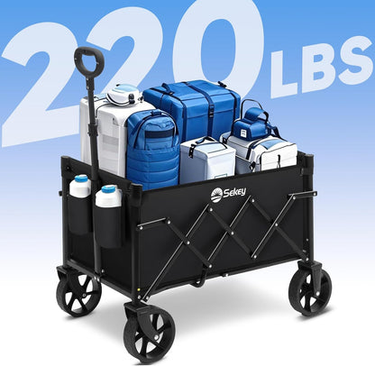 Sekey Heavy Duty Wagon with Big Wheels, Foldable Cart with 220LBS Capacity, Utility Lightweight