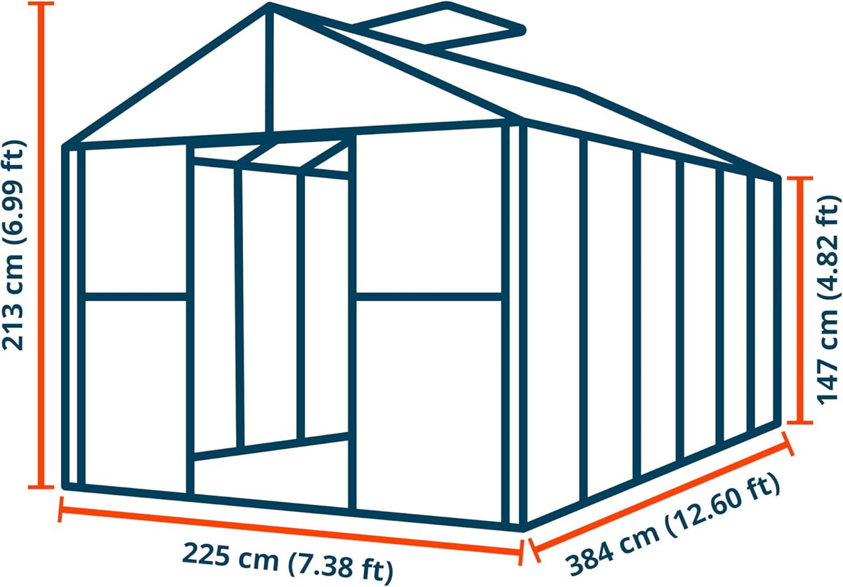 Greenhouse Topas 6 Aluminum Frame 7.4 x 12.6 ft Approx. 6 mm Polycarbonate Panels - with Bonus Base