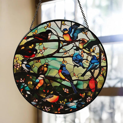 Colorful Hummingbird Suncatcher -7.9 in Stained Glass Window Hanging Sun Catcher Garden Decor