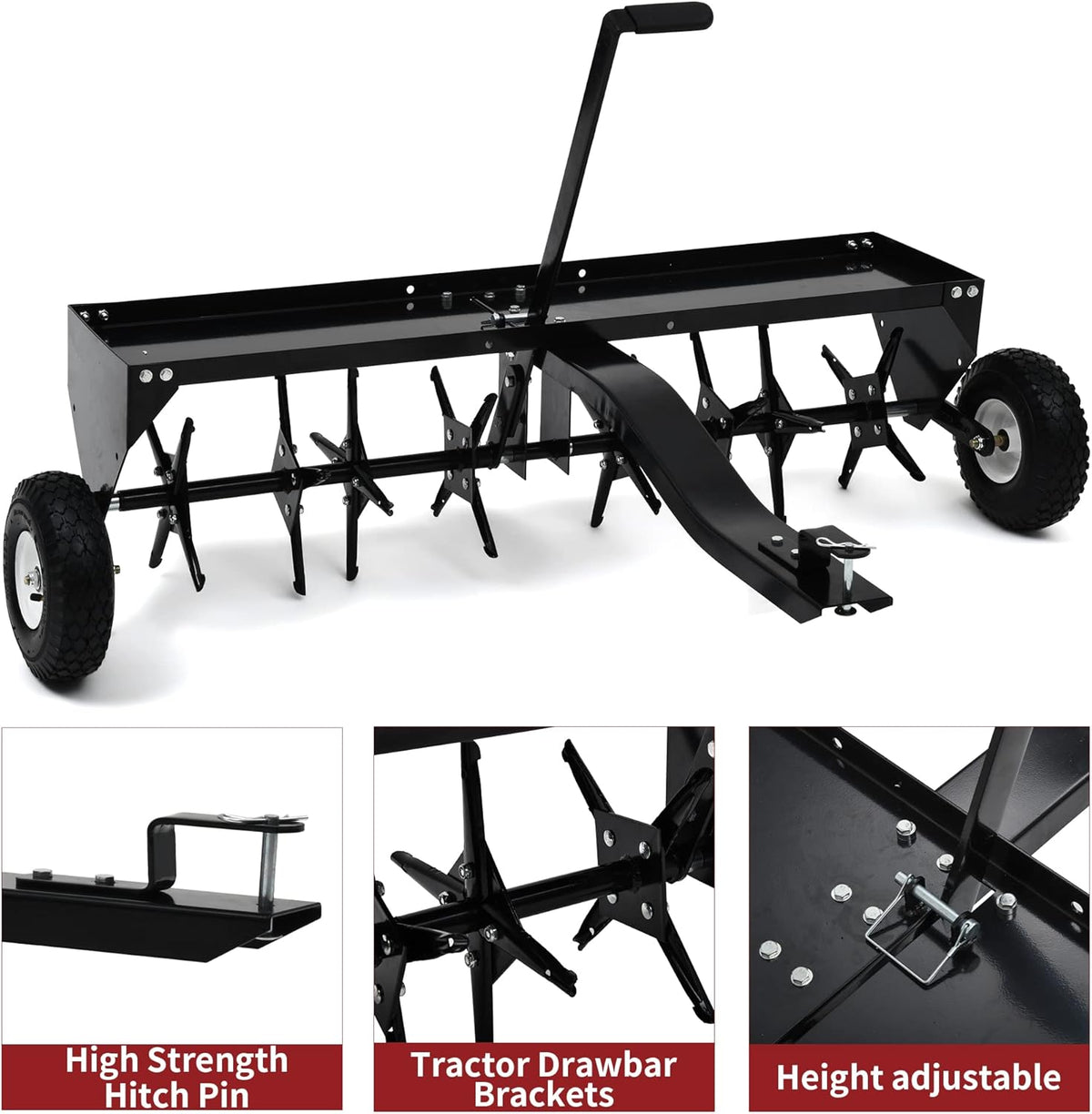 YITAMOTOR 48" Tow Plug Lawn Aerator with Universal Hitch,Black Painted Galvanized Steel with Tray