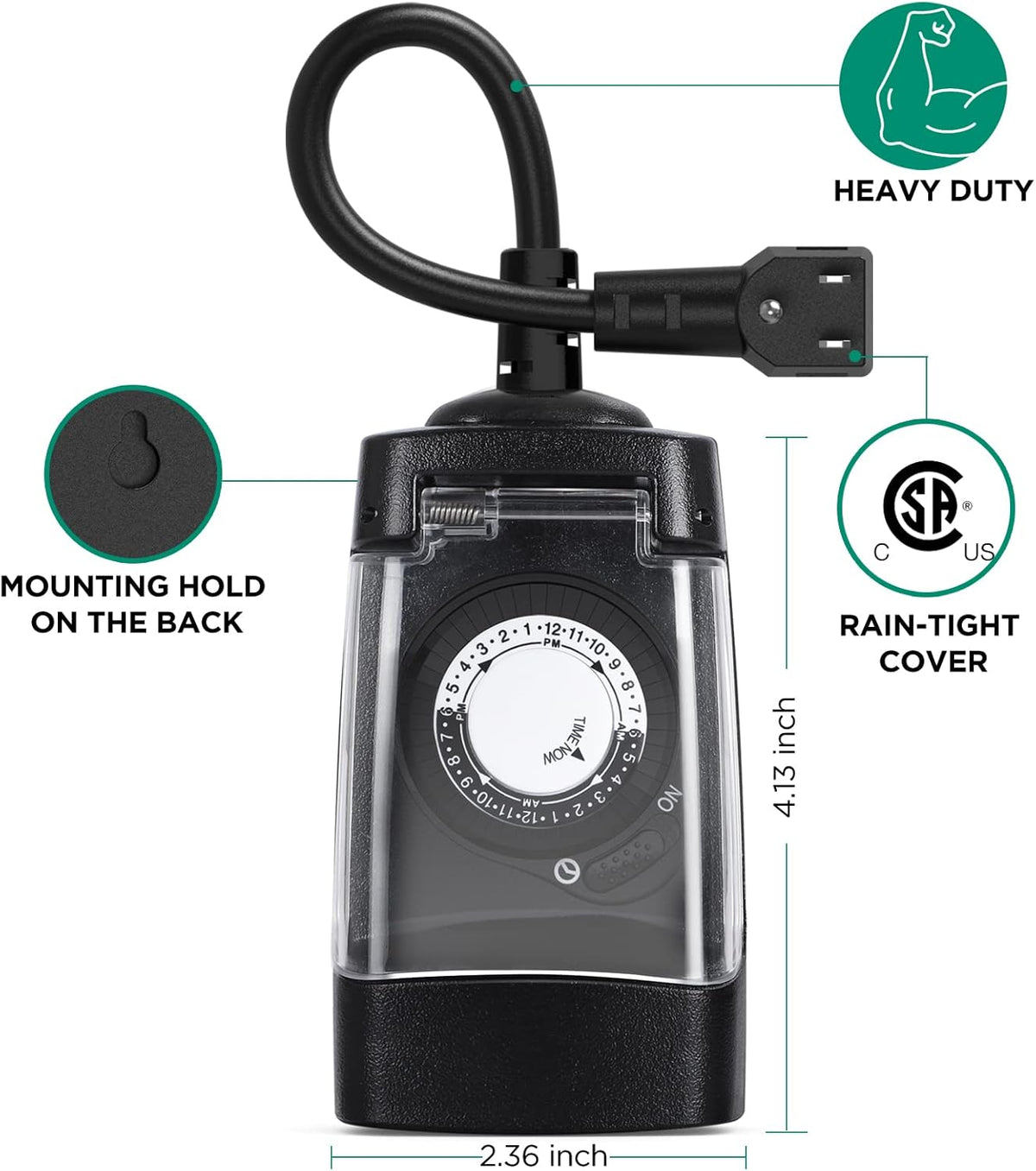G-Homa 24 Hour Mechanical Outdoor Timer Outlet, Outdoor Timer for Lights, 3-Prong Outdoor Light