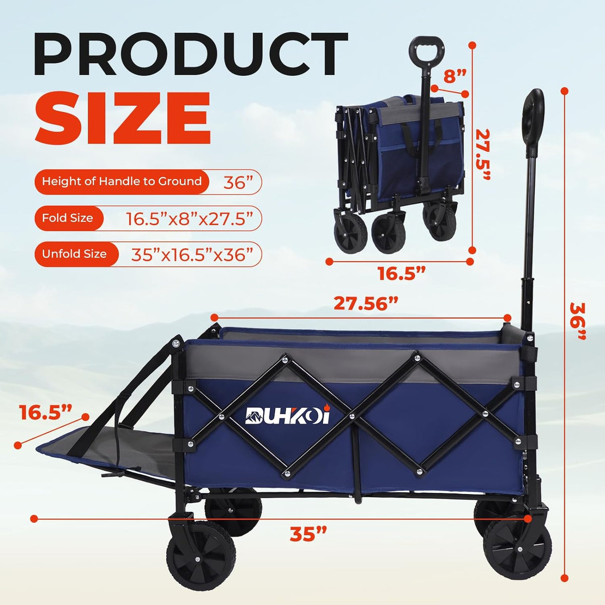 Collapsible Tailgate Wagon with Wheels, Compact Size Folding Utility Cart, 380LBS Capacity for