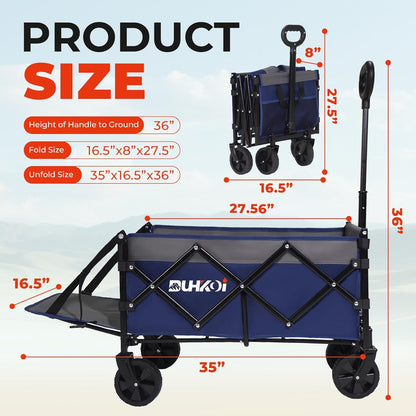 Collapsible Tailgate Wagon with Wheels, Compact Size Folding Utility Cart, 380LBS Capacity for