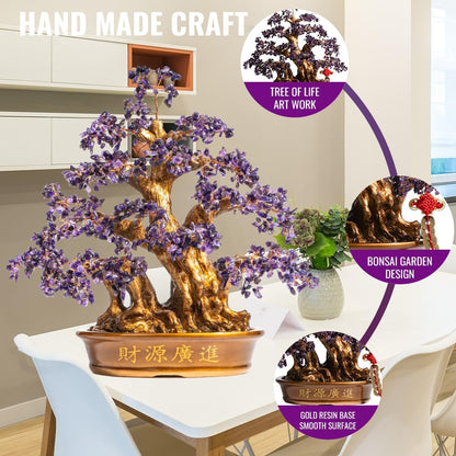 Natural Large Amethyst Tree,18" Amethyst Crystal Bonsai Tree(1300 Gemstone Count) Chakra Tree with