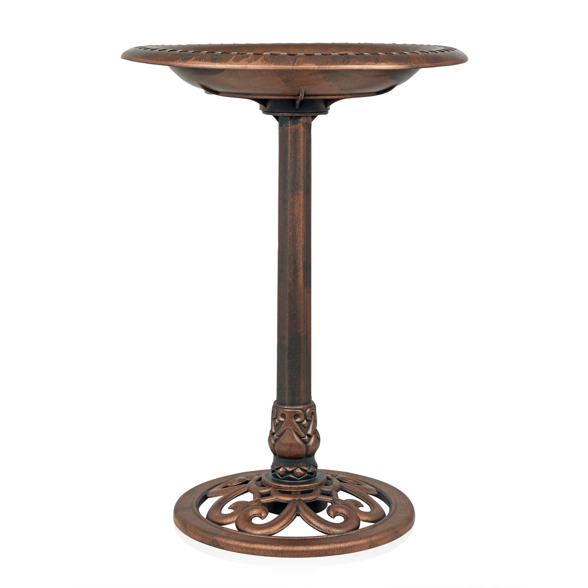Alpine Corporation | 28" Bronze Outdoor Pedestal Birdbath with Scrollwork Base and Ground Stakes