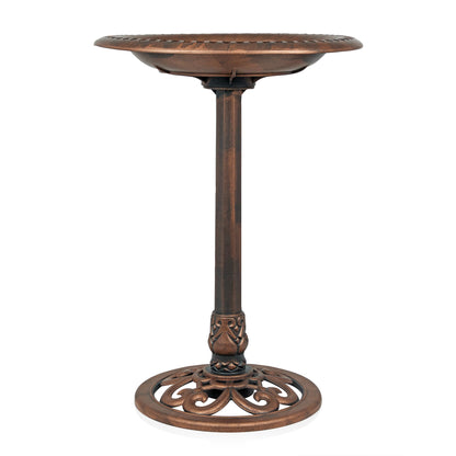 Alpine Corporation | 28" Bronze Outdoor Pedestal Birdbath with Scrollwork Base and Ground Stakes
