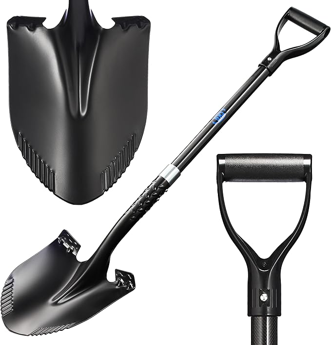 CKG Carbon Garden Shovel for Digging 43 Inches, Heavy Duty Gardening Shovel with Round Blade and
