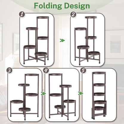 iDavosic.ly Plant Stand Indoor Outdoor, 5 Tier Corner Metal Flower Display Holder Shelf, Folding