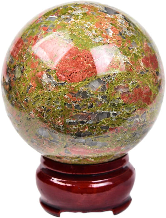 JIC Gem Small Crystal Sphere Ball Natural Unakite Stone Healing Crystal Ball with Decoation Stand