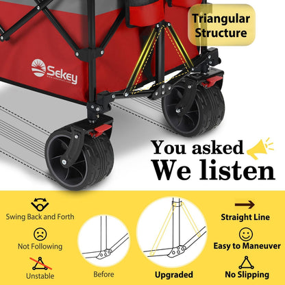 Sekey 48''L Collapsible Foldable Extended Wagon with 440lbs Weight Capacity, Heavy Duty 300L