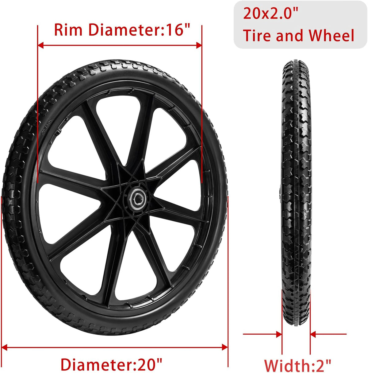 Parts Camp 20" Flat Free Tire Cart Wheels Replacement Rubbermaid Wheelbarrow Wheels Garden Cart