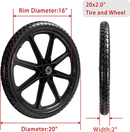 Parts Camp 20" Flat Free Tire Cart Wheels Replacement Rubbermaid Wheelbarrow Wheels Garden Cart