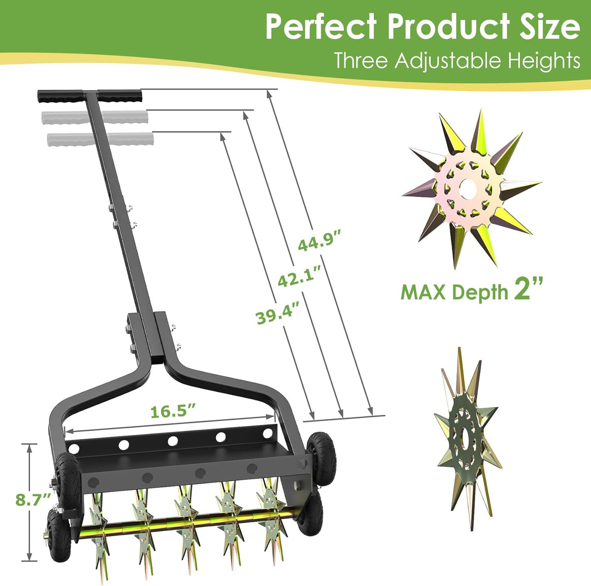 Seeutek 18 Inch Lawn Aerator, Upgraded Heavy Duty Manual Aerators Lawn Tool w/ 3D Steel Tines, 4