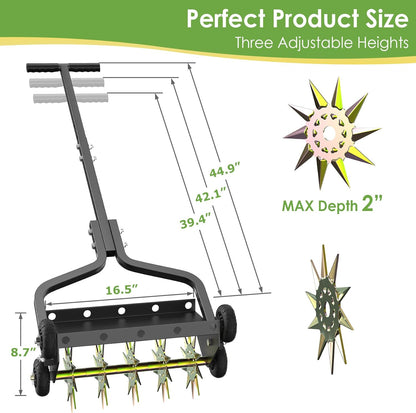 Seeutek 18 Inch Lawn Aerator, Upgraded Heavy Duty Manual Aerators Lawn Tool w/ 3D Steel Tines, 4