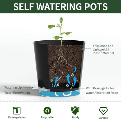 4 Inch 10 Pack Small Self Watering Pots for Indoor Plants, Nursery Pot with Drainage Holes and