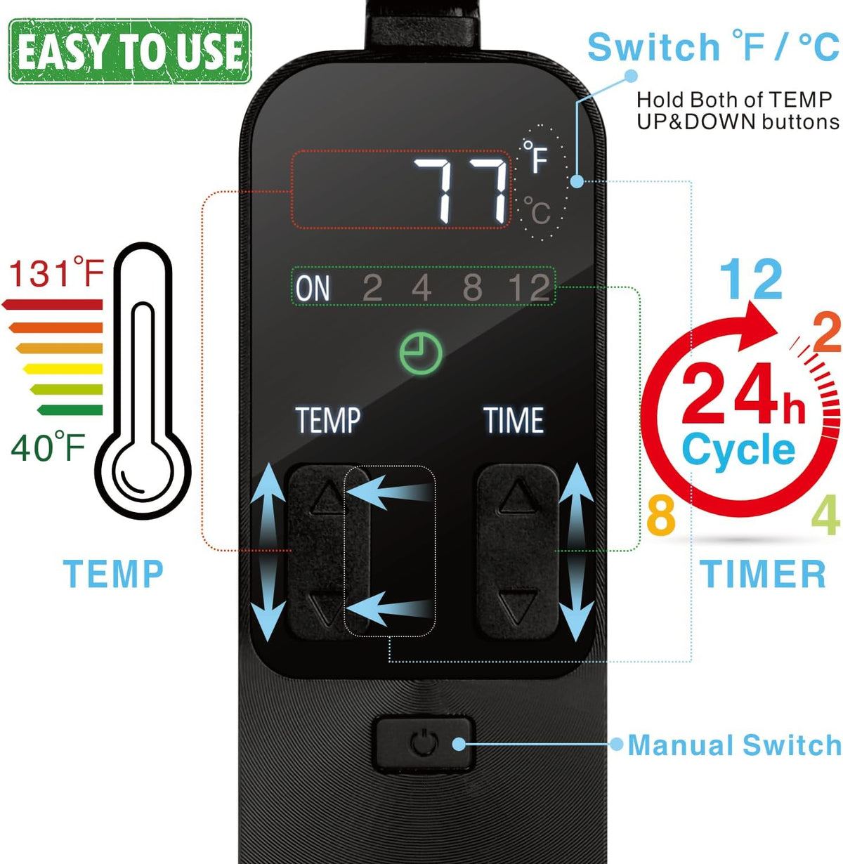 PID Dimming Thermostat Reptile with 24 Hours Cycle Timer for Reptiles Heat Lamp Heating Pad