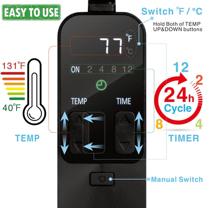 PID Dimming Thermostat Reptile with 24 Hours Cycle Timer for Reptiles Heat Lamp Heating Pad