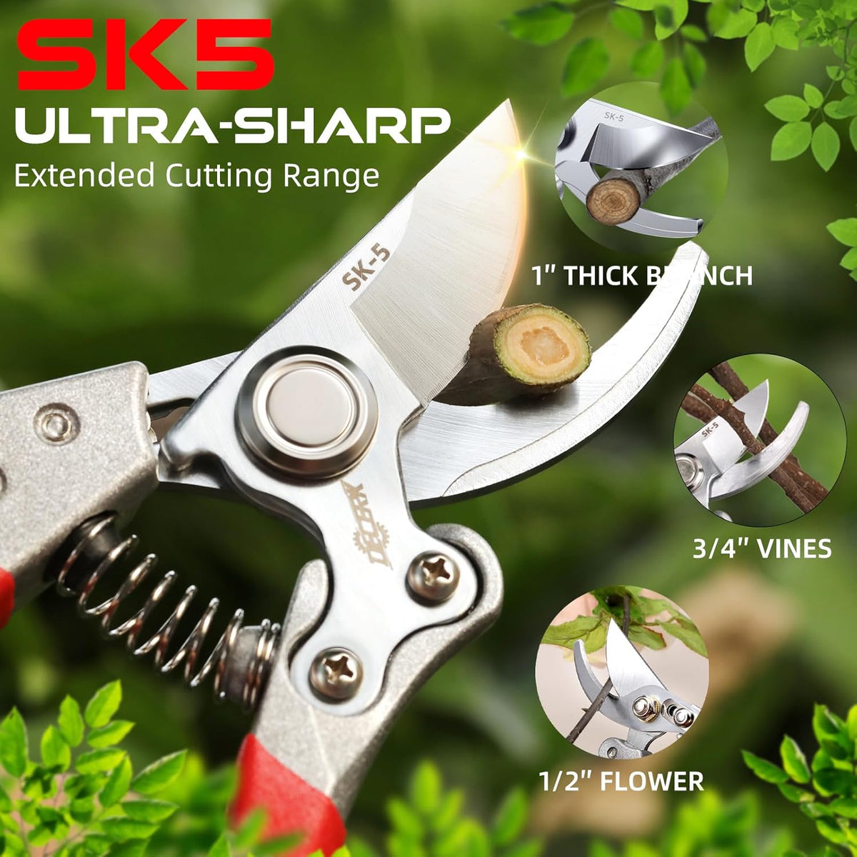 Pruning Shears for Gardening - DECERK 8.5" Professional Bypass Garden Scissors & Clippers, Heavy