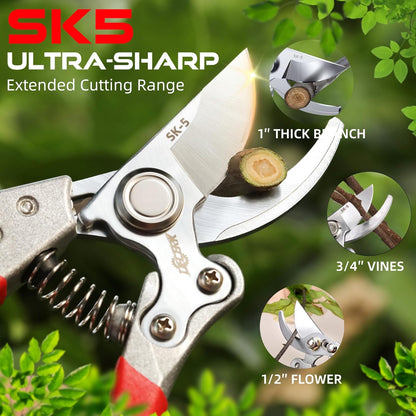 Pruning Shears for Gardening - DECERK 8.5" Professional Bypass Garden Scissors & Clippers, Heavy