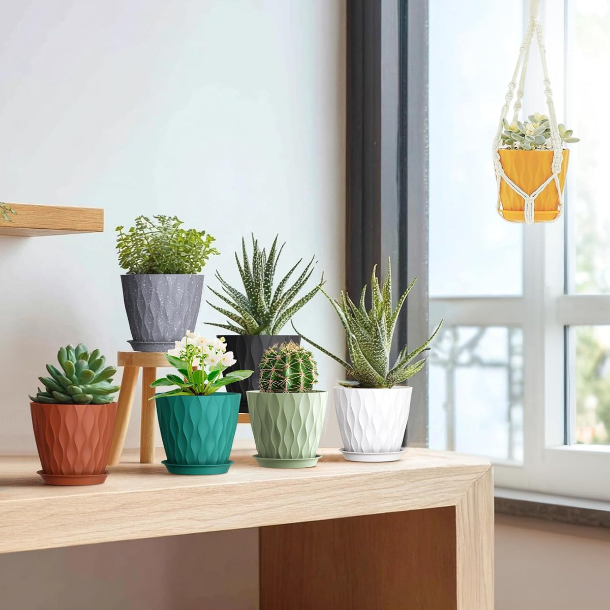 5 inch Plant Pots for Indoor Outdoor Plants, 6 Pack Thick Nursery Pots with Drainage Holes and