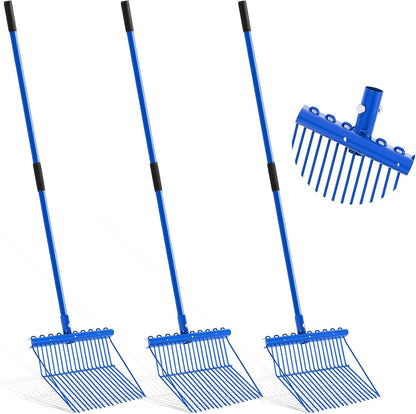 Lasnten 3 Sets Metal Manure Fork with Long Metal Handle Pitch Fork Manure Rake Heavy Duty Muck Rake