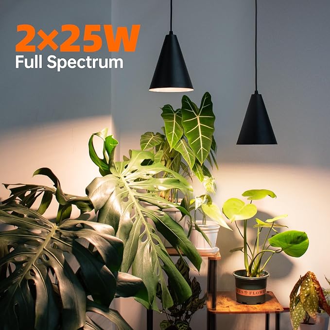 Bstrip 50W Double-Head Hanging Grow Lights for Indoor Plants, 3000K, Black LED Plant Light Bulbs
