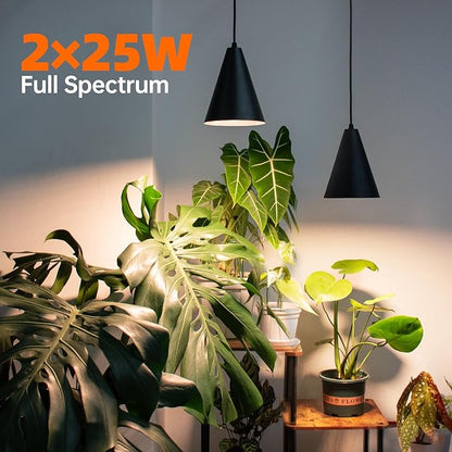 Bstrip 50W Double-Head Hanging Grow Lights for Indoor Plants, 3000K, Black LED Plant Light Bulbs