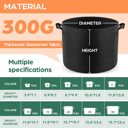 5 Pack 5 Gallon Grow Bags, Thickened Nonwoven Fabric Planter Pots with Handles, Heavy Duty 300G