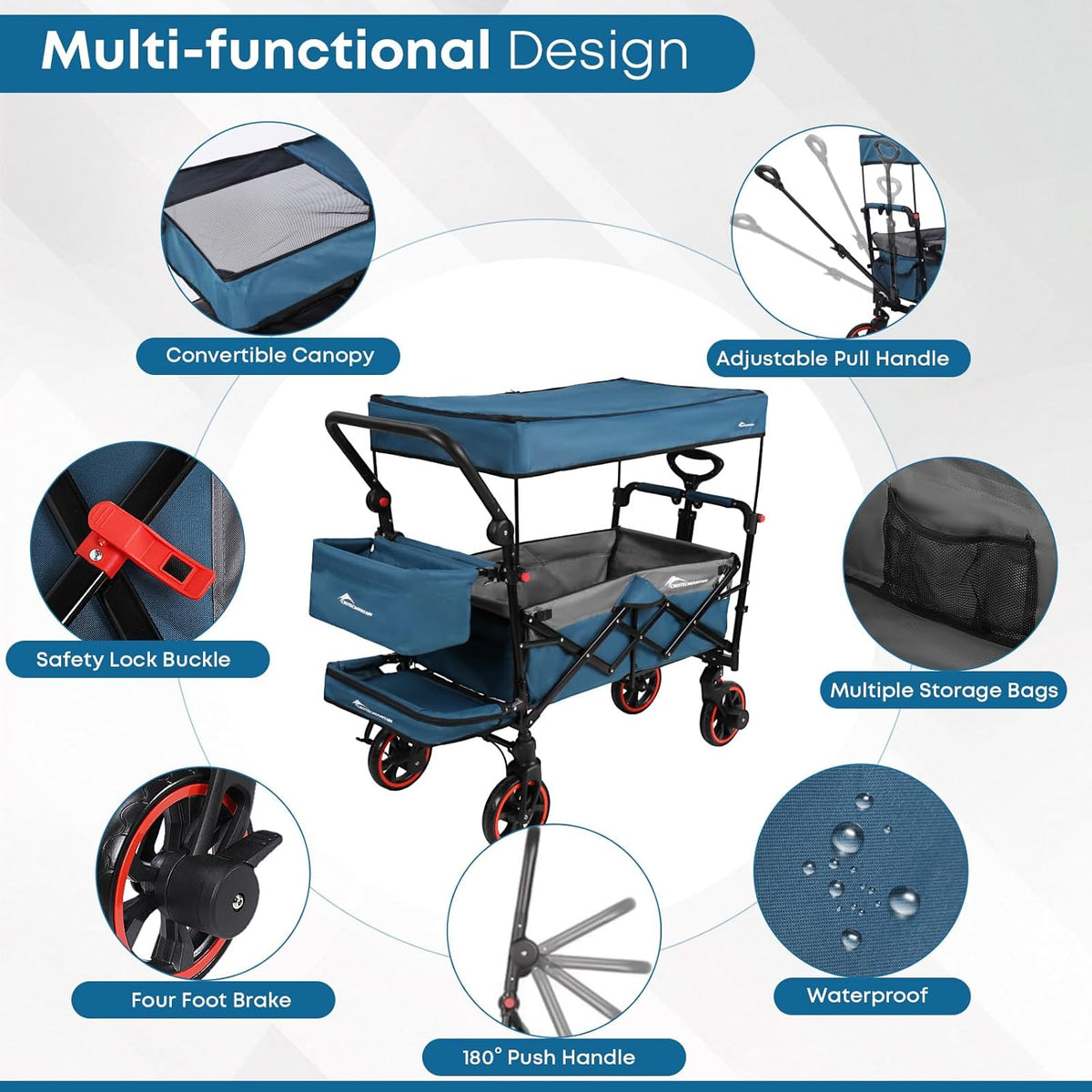 Collapsible Canopy Wagon,Large Capacity Trolley, Foldable Portable Cart with Canopy, Adjustable